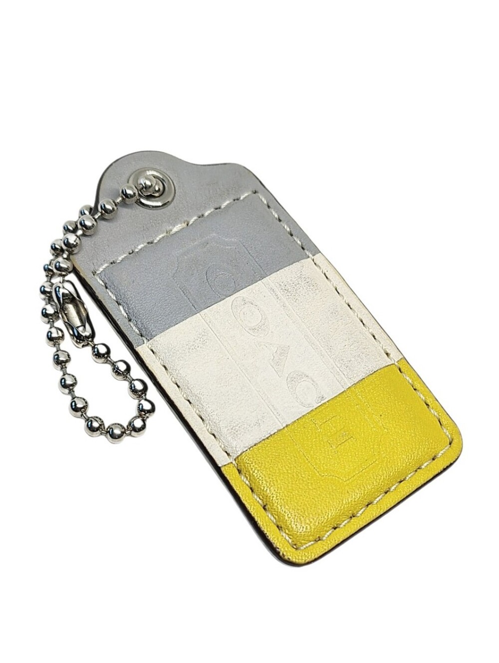 🆕 3" Coach Y2K Yellow White Gray Stripe Leather Hangtag Bag Fob Charm Keychain